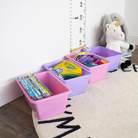 Humble Crew Toy Storage Bins for Kids, Set of 4, Pink/Purple, Small - Sturdy, Colorful Plastic Storage Bins for Classroom, Playroom, Nursery and More - Premium Toddlers Toy Organizer