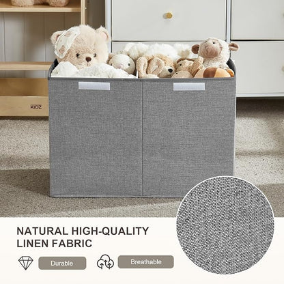 Large Toy Storage Box with Lid, Collapsible Toys Storage Organizer Bins with Dividers and Handles, Storage Chest Bin for Kids, Boys, Girls, Nursery 25"x13" x16" (Gray)