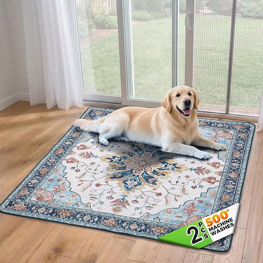 Hompet 2 Pack Super Absorbent Dog Door Mat for Muddy Paws, Washable Pee Pads for Dogs, Reusable Puppy Training Pads, Quick Dry Non-Slip Pet Entryway Rug, Leak-Proof Potty Pad for Indoor Floors 54x54