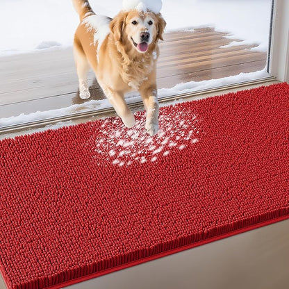 Extra Large Dog Door Mats for Muddy Paws, 71" x 25" Christmas Chenille Absorbent Mud Mat for Dogs, Non Slip Heavy Dog Rugs For Muddy Paws, Soft Indoor Door Mat for Entryway, Mud Paw, Inside Floor, Red