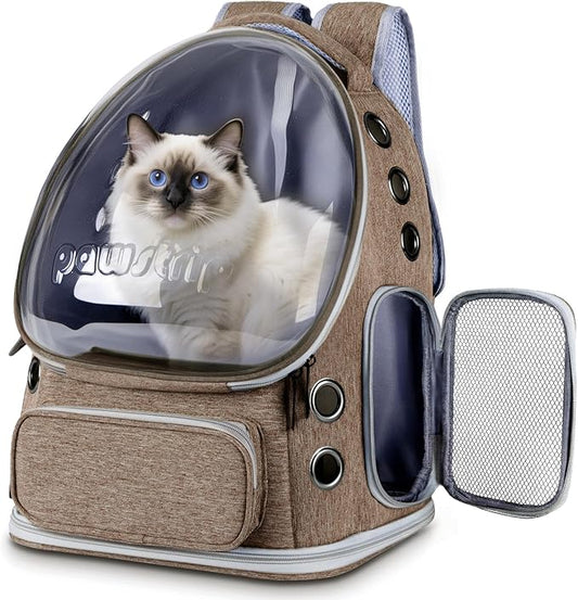 Pawstrip Cat Backpack Carrier with Large Space Bubble Window, Airline Approved Breathable Pet Carrier for Small Dogs Cats up to 15lbs, Foldable for Travel Hiking & Outdoor Use
