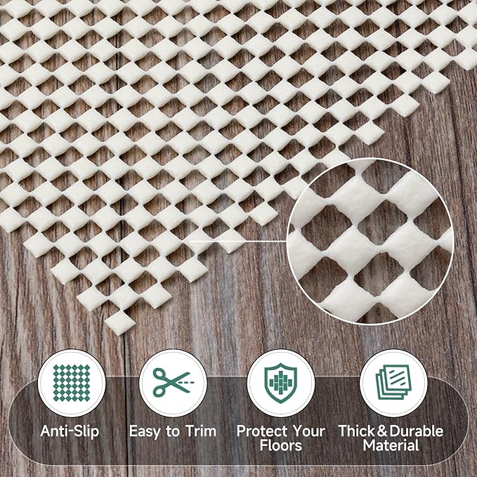 BALEINE Non Slip Rug Pad Rug Gripper for Hardwood Floors, Extra Thick Non Slip Mat Under Carpet (6'x9')