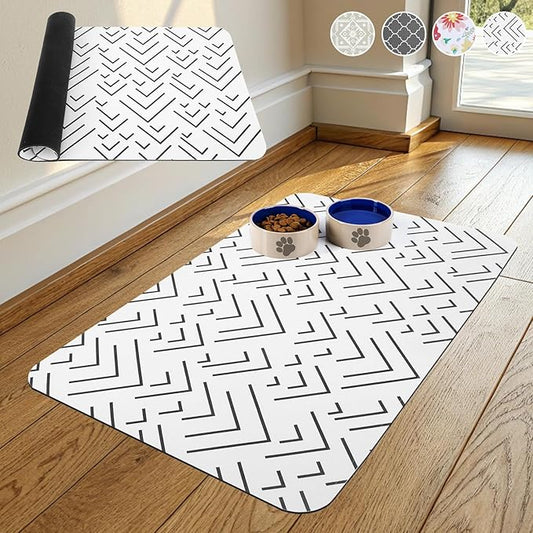 KOOLTAIL Dog Food Mat, Absorbent Pet Feeding Mat for Food and Water Bowls, Placement Pad for Floors with Waterproof Rubber Backing, Quick Dry Water Dispenser Mat for Dogs Puppy Cats, Small, 12"x20"