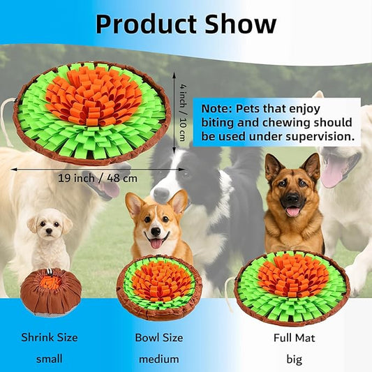 Snuffle Mat for Dogs, Large Dog Snuffle Mat 19'' x 19'' Enrichment Interactive Dog Puzzle Toys for Dogs Cats Encourage Natural Foraging Skills and Olfactory Training Stress Relievers Green-Orange
