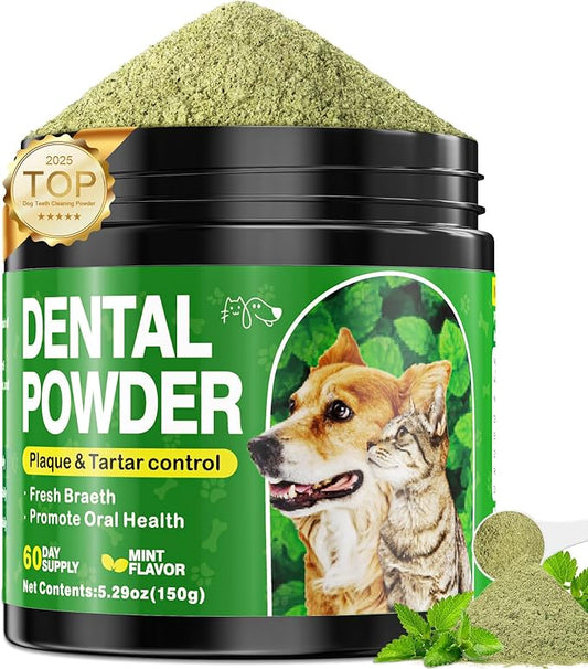 Dog Dental Powder, Dog Teeth Cleaning Powder and Cat Breath Freshener, Reduces Plaque & Bad Breath Off Pet Dental Care Supplies Tartar Remover for Dogs & Cats(150g)