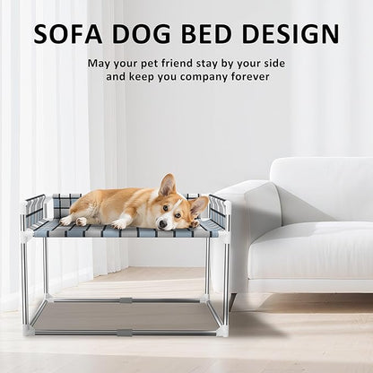 Bedside Window Pet Cat Bed - Dog Bed with Guardrail Extension Attached to Human Bed Height Elevated Dogs Cats Window Perch Bedside Dog Cot Sleeper Hammock Furniture Pet Beds (34'' x 20'' x 24'')