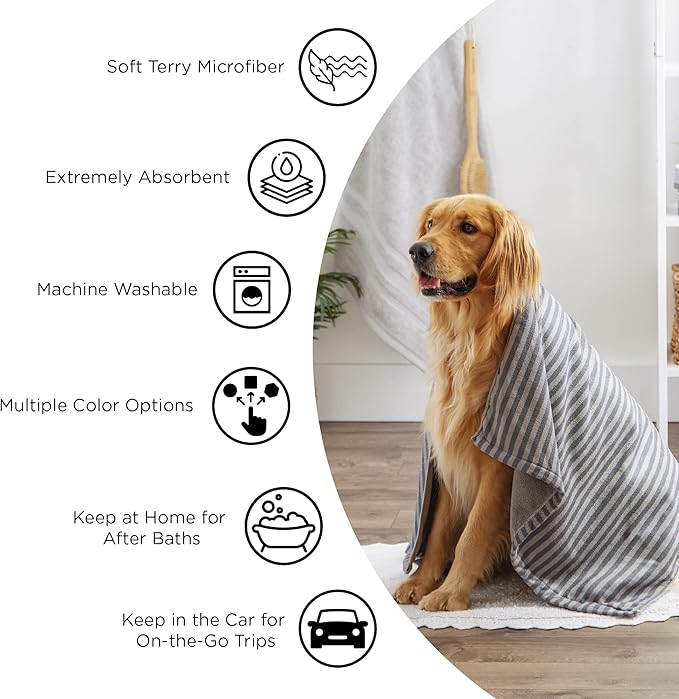 Bone Dry Pet Grooming Microfiber Towel, Striped Collection, X-Large, 41x23.5", Cranberry