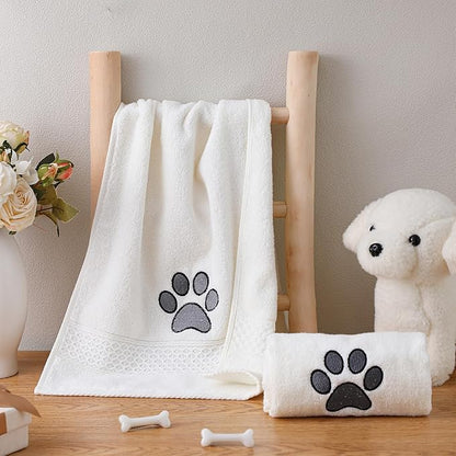 2 Pcs Dog Paw Hand Towels Beige Bathroom Decor 13 x 29 Inch 100% Cotton Embroidered Soft Hand Towels Absorbent Farmhouse for Kitchen Restroom