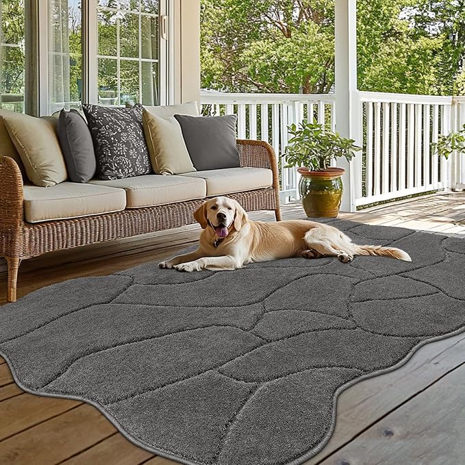 Large Dog Door Mat for Muddy Paws, 71x47 Absorbent Dirt Trapper Long Door Mat, Non-Slip Washable Mud Mat for Dogs, Polyester Microfiber Soft Pet Rug Mat for Entryway, Mud Dog Paws, Patio (Gray)