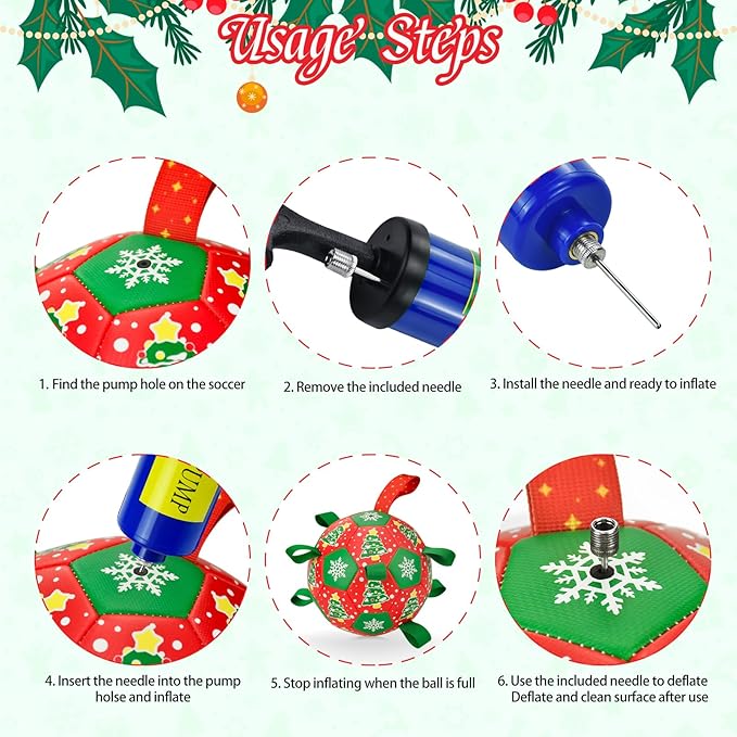 Dog Soccer Toy with Straps Christmas Dog Interactive Ball Toy for Tug of War Christmas Dog Tug Ball Toy with Xmas Tree Snowflower Pattern for Medium Large Dogs(Number 2)