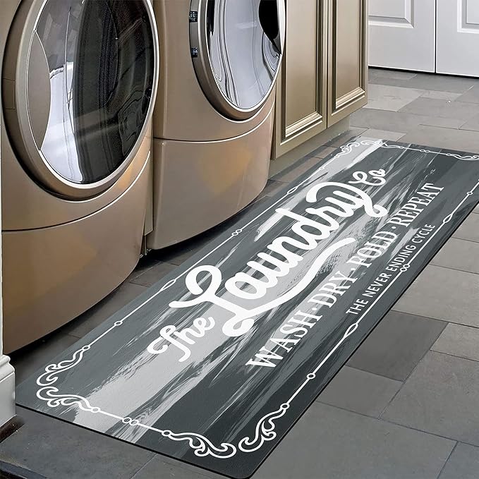 Pauwer Laundry Room Rug Runner 20"x48" Waterproof Rubber Laundry Mat Non Slip Kitchen Mats for Floor Washable Floor Mat Runner Rug for Farmhouse Mudroom Washroom Bathroom Decor