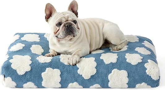 LE SURE Cute Dog Beds Medium Size Dog-Thick Shredded Chopped Foam Pet Bed as Gift for Indoor with Removable Washable Cover, Modern Fuzzy Plush & Anti Slip Bottom, Blue