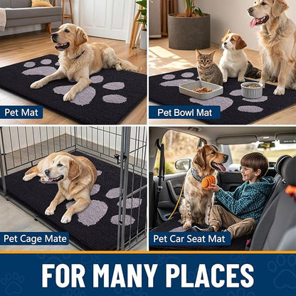 Smiry Dog Door Mat for Muddy Paws, Absorbs Moisture and Dirt, Low-Profile Entryway Mat with Non-Slip Backing, Entry Indoor Outdoor Doormat for Inside Floor (70x24 Inches, Black and Grey, Paw)