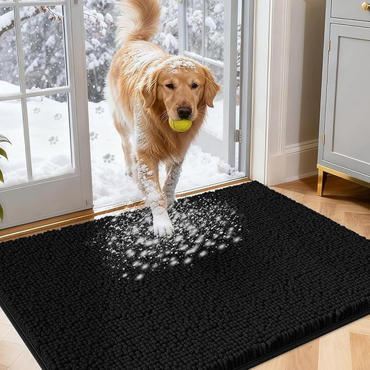 IM HOME Dog Door Mats for Muddy Paws, 30" X 20" Chenille Absorbent Doormat, Non Slip Heavy Dog Rugs for Muddy Paws, Soft Indoor Door Mat for Entryway, Mud Paw, Inside Floor, Black