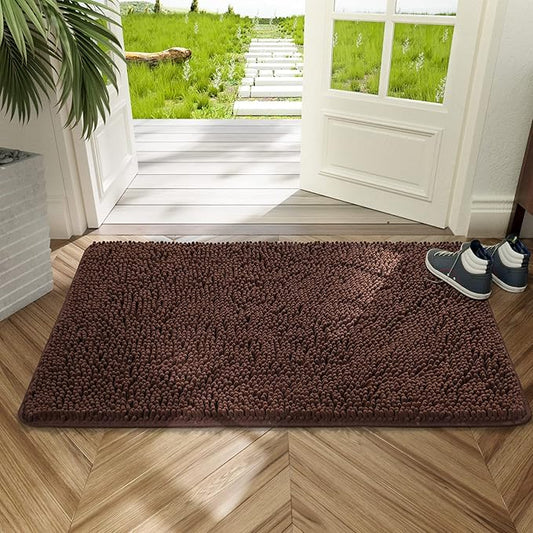 AROGAN Indoor Doormat, Front Door Mat 48"x30" Absorbent Rubber Backing Non Slip Door Mats, Machine Washable Chenille Door Mat for Muddy Shoes and Dog Paws Low Profile Rugs for Entryway, Coffee