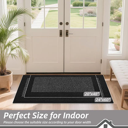 BEQHAUSE Indoor Door Mat 20" x 48", Dirt Trapper Door Mats Non-Slip Entryway Rugs Washable, Resist Dirt Absorbent Welcome Mat, Low Profile Floor Mats for Front Back Door and Entryway, Black