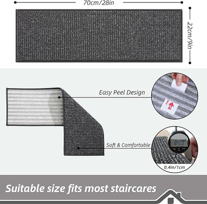 BEQHAUSE Stair Treads for Wooden Steps 28inX9in, Carpet Stair Treads Non Slip Indoor, Machine Washable Stair Runners for Kids Elders and Pets, Carpet for Stair Rugs Mat, TPE Backing, 4pcs, Charcoal
