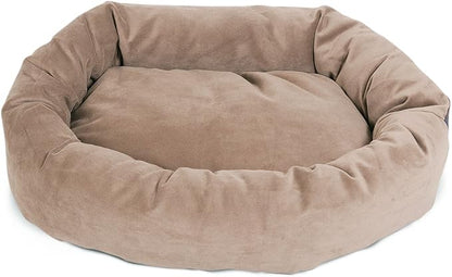 Majestic Pet 32 Inch Suede Calming Dog Bed Washable – Cozy Soft Round Dog Bed with Spine Support for Dogs to Rest Their Head - Fluffy Donut Dog Bed 32x23x7 (Inch) - Round Pet Bed Medium – Stone
