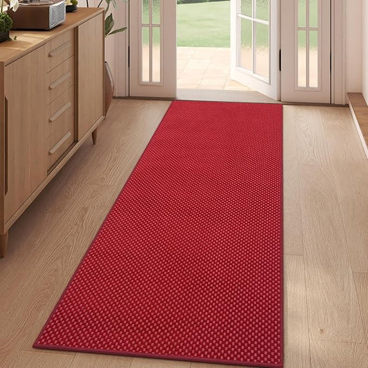 2x5 ft Hallway Runner Rug Boho Woven Washable Long Kitchen Runner Rugs Mat Non Slip, Soft Entryway Laundry Hall Runner Floor Carpet for Indoor Backdoor Bedroom Kitchen Living Room, Red