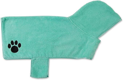 Bone Dry Pet Robe Collection Embroidered Absorbent Microfiber Bath Robe with Adjustable Closure, for Dogs & Cats, Large, Aqua
