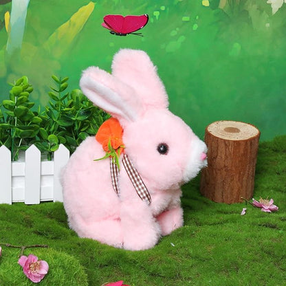 Easfan Walking Pink Rabbit Interactive Electronic Pet Plush Bunny Toy with Sounds Hopping Rabbit Ears Moving Educational Plush Toy Easter Birthday Gifts for Kids Girls, 7''
