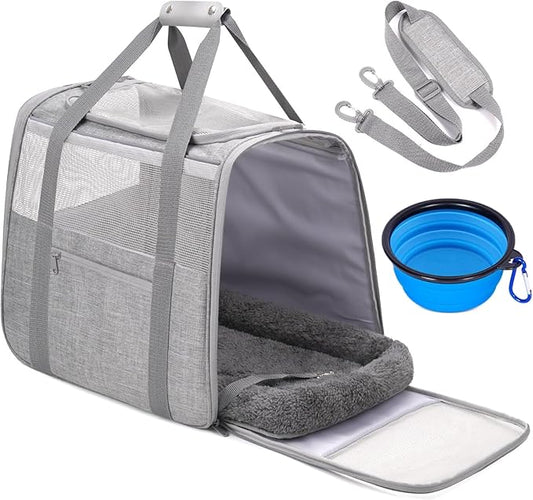 JUNGYOUN Premium Cat Carrier - Pet Carrier for Cat & Small Dogs up to 15lbs - Airline Approved Travel Dog Carrier with Anti-Escape Zippers, Collapsible Travel Bowl & Padded Strap