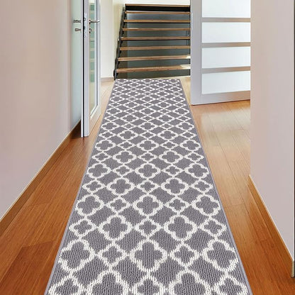U'Artlines Long Runner Rug for Hallway 2×10feet Non Slip Kitchen Floor Carpet Runners Grey Geometric Pattern Machine Washable Area Rug for Entryway Bathroom