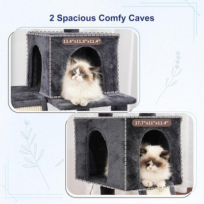 Gitelsnour Cat Tree for Indoor Cats, 71'' (180cm) Multi-Level Cat Tower for Large Adult, Sturdy Cat Tree House with 2 Scratching Boards 7 Posts, 2 Plush Perches/Condos, Hammock, Smoky Gray GCT032G