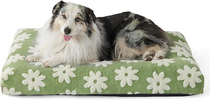 LE SURE XLarge Dog Bed-Thick Shredded Chopped Foam Pet Bed as Gift for Indoor with Removable Cover, Cute Modern Fuzzy Plush & Anti Slip Bottom, Green