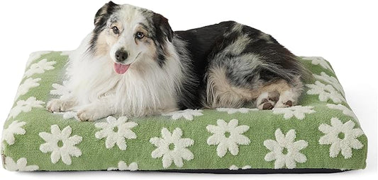 LE SURE XLarge Dog Bed-Thick Shredded Chopped Foam Pet Bed as Gift for Indoor with Removable Cover, Cute Modern Fuzzy Plush & Anti Slip Bottom, Green