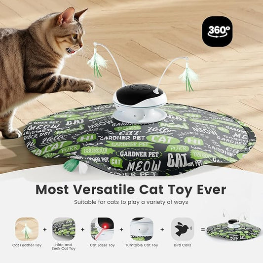 Gardner Pet Cat Laser Toys,USB Chargeable 5 in1 Hide and Seek Automatic Interactive Kitten Toy, Moving LED Red Dot&Ambush Feather Play, Track BallsExercise Toy for Indoor Cats 24 Inch Cover,Chirping