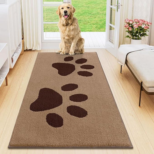 Smiry Dog Door Mat for Muddy Paws, Absorbs Moisture and Dirt, Low-Profile Entryway Mat with Non-Slip Backing, Entry Indoor Outdoor Doormat for Inside Floor (47x24 Inches, Beige, Paw)