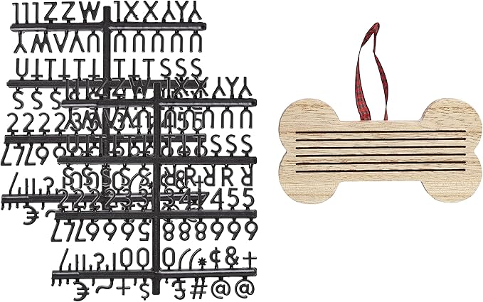 Pearhead Pet Letterboard Bone Holiday Christmas Tree Ornament, Pet Owner Christmas Keepsake, Wood with Buffalo Check Hanging Ribbon