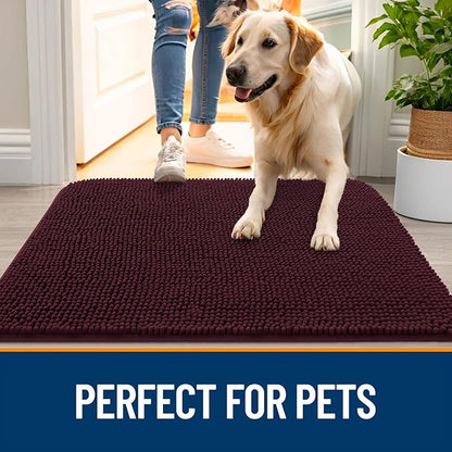OLANLY Dog Door Mat for Muddy Paws 35x24, Absorbs Moisture and Dirt, Absorbent Non-Slip Washable Doormat, Quick Dry Chenille Mud Mat for Dogs, Entry Indoor Entryway Carpet for Inside Floor, Russet