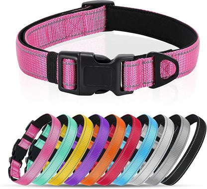 Reflective Dog Collar with Quick Release Buckle - Metal Ring - Adjustable Soft Neoprene Padded Basic Dog Collar for Small Medium Large Dogs (Hotpink, Small :Width 1",Neck 11.8-15.7")