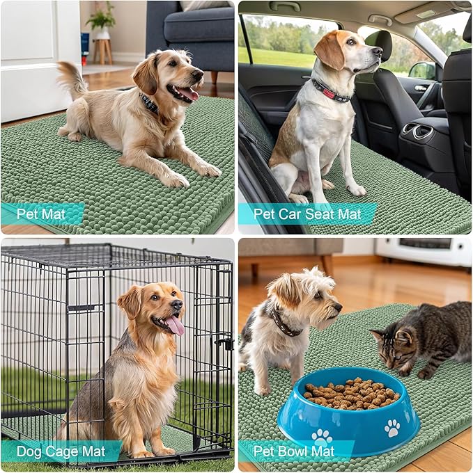 OLANLY Dog Door Mat for Muddy Paws 59x35, Absorbs Moisture and Dirt, Absorbent Non-Slip Washable Doormat, Quick Dry Chenille Mud Mat, Entry Indoor Entryway Carpet for Inside Floor, Olive Green