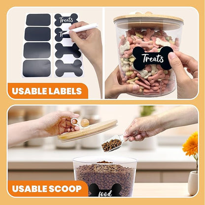 2 Pack Airtight Dog Food Storage Container, Dog Treat Container Dog Food Container with bamboo Lids 6x5'',Pet Food Storage Container,Cat Food Container with Scoops,Clamp,Labels,Pen