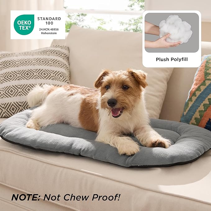 Bedsure Washable Dog Crate Pad for Small Dogs, Anti-Slip Puppy Kennel Dog Bed for Crate - Ultra Soft Fleece Flat Thin Pet Mat (Not Chew Proof), Light Grey 23"x17"