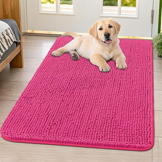 Smiry Dog Door Mat for Muddy Paws 40x32, Absorbs Moisture and Dirt Doormat, Non-Slip Washable Quick Dry Chenille Front Door Mat Indoor Entrance, Entryway Carpet for Inside Floor, Hot Pink