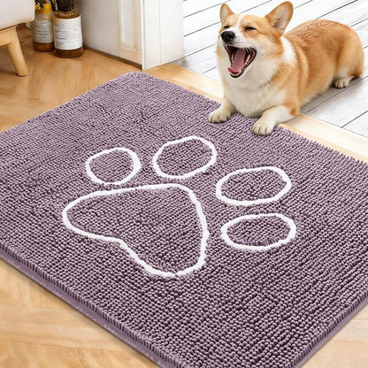 OLANLY Dog Door Mat for Muddy Paws 40x32, Paw Print Design, Absorbs Moisture and Dirt, Absorbent Non-Slip Washable Doormat, Quick Dry Chenille Mud Mat, Entry Indoor Entryway Carpet, Deep Plum