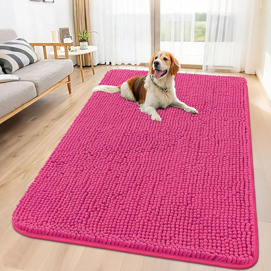 Smiry Dog Door Mat for Muddy Paws 59x35, Absorbs Moisture and Dirt Doormat, Non-Slip Washable Quick Dry Chenille Front Door Mat Indoor Entrance, Entryway Carpet for Inside Floor, Hot Pink