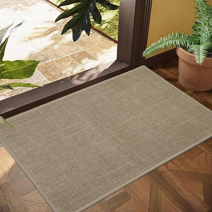 Ultra Thin Indoor Door Mat, Non-Slip Natural Rubber Backing Inside Doormat, Washable, Low-Profile Entrayway Mats, Durable Dirt Trapper for Various Entrance, 29''X17'', Brown