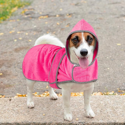 Dog Drying Coat - Dog Bathrobe Towel - Microfibre Fast Drying Super Absorbent Pet Bath Robe Towel (Rose red, Medium)
