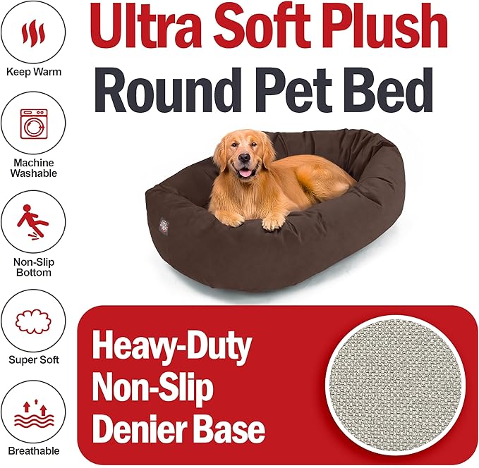 Majestic Pet 40 Inch Suede Calming Dog Bed Washable – Cozy Soft Round Dog Bed w/Spine Support for Dogs to Rest Head - Fluffy Donut Dog Bed 40x29x9 (Inch) - Round Pet Bed Large – Chocolate (2025)