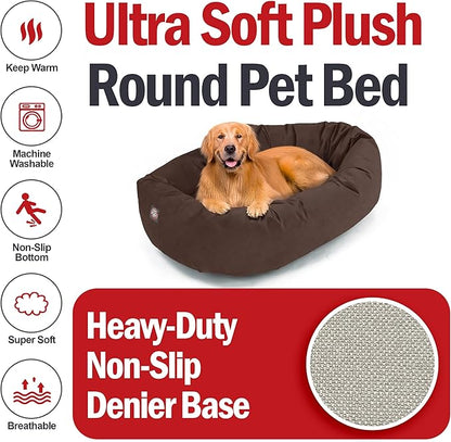 Majestic Pet 40 Inch Suede Calming Dog Bed Washable – Cozy Soft Round Dog Bed w/Spine Support for Dogs to Rest Head - Fluffy Donut Dog Bed 40x29x9 (Inch) - Round Pet Bed Large – Chocolate (2025)