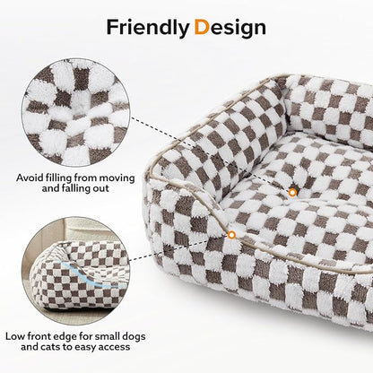 JOEJOY Dog Bed for Large Medium Small Dogs - Rectangle Orthopedic Dog Sofa Bed, Cute Modern Puppy Bed with Jacquard Shaggy Plush & Anti Slip Bottom, 35x25x10inches, Cofffee