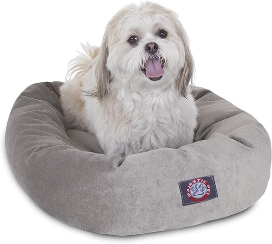 Majestic Pet 24 Inch Micro Velvet Calming Dog Bed Washable – Cozy Soft Round Dog Bed with Spine for Head Support - Fluffy Donut Puppy Mat 24x19x7 (inch) Small - Vintage (2025)
