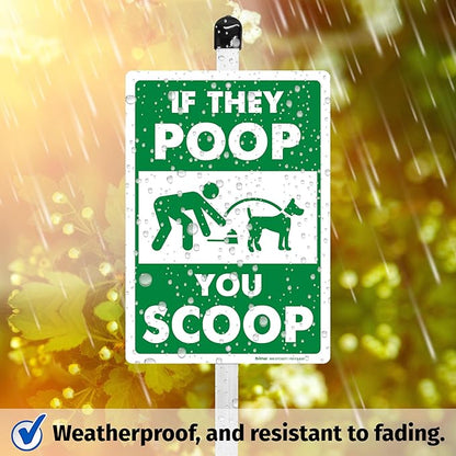 Brimar - If They Poop You Scoop Yard Sign 7" x 10" Plastic w/ 30" stake - Polyethylene Plastic Mounted to Aluminum Stake - Easy Installation