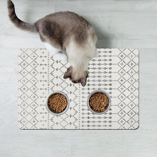 Dog Food Mats for Floors Absorbent, Cat Food Mat - Pet Cat Feeding Mat Quick Dry, Dog Bowl Mats for Water, Pet Supplies Feeding Placemat 16" x 24" White Boho