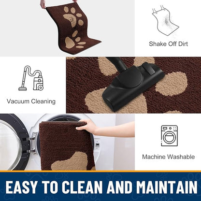 Smiry Dog Door Mat for Muddy Paws, Absorbs Moisture and Dirt, Low-Profile Entryway Mat with Non-Slip Backing, Entry Indoor Outdoor Doormat for Inside Floor (40x32 Inches, Brown, Paw)